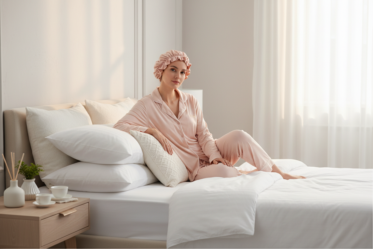 Blush Serenity Tencel Modal Pajama Set with Bonnet | Sustainable Sleepwear
