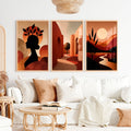 Boho Abstract Wall Art Set of 3 - Modern Warm Earthy Triptych
