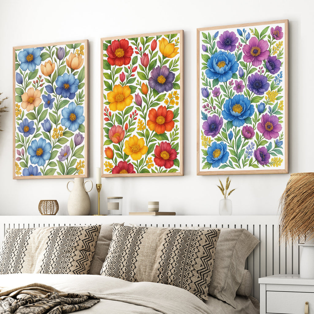 Botanical Art Prints – Colorful Floral Illustration Set of 3