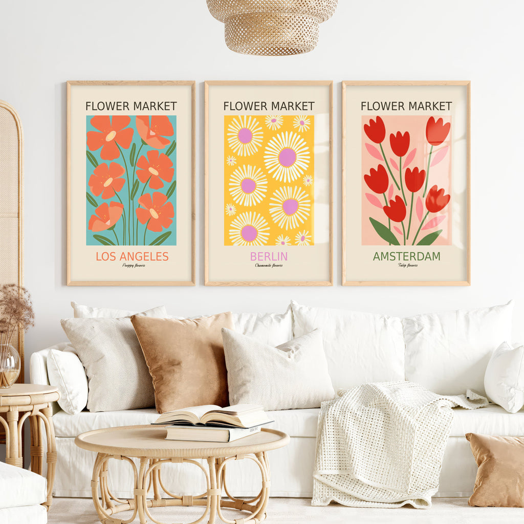 3 Piece Botanical Boho Art Set. Flower Market Theme