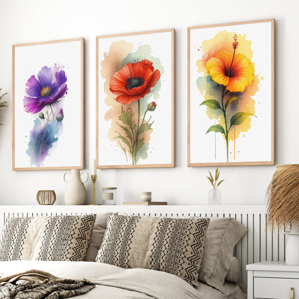 Botany Art Prints – Watercolor Floral Set of 3