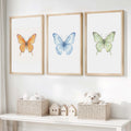Butterfly Wall Art Nursery – Orange, Blue & Green Set (3 Prints)