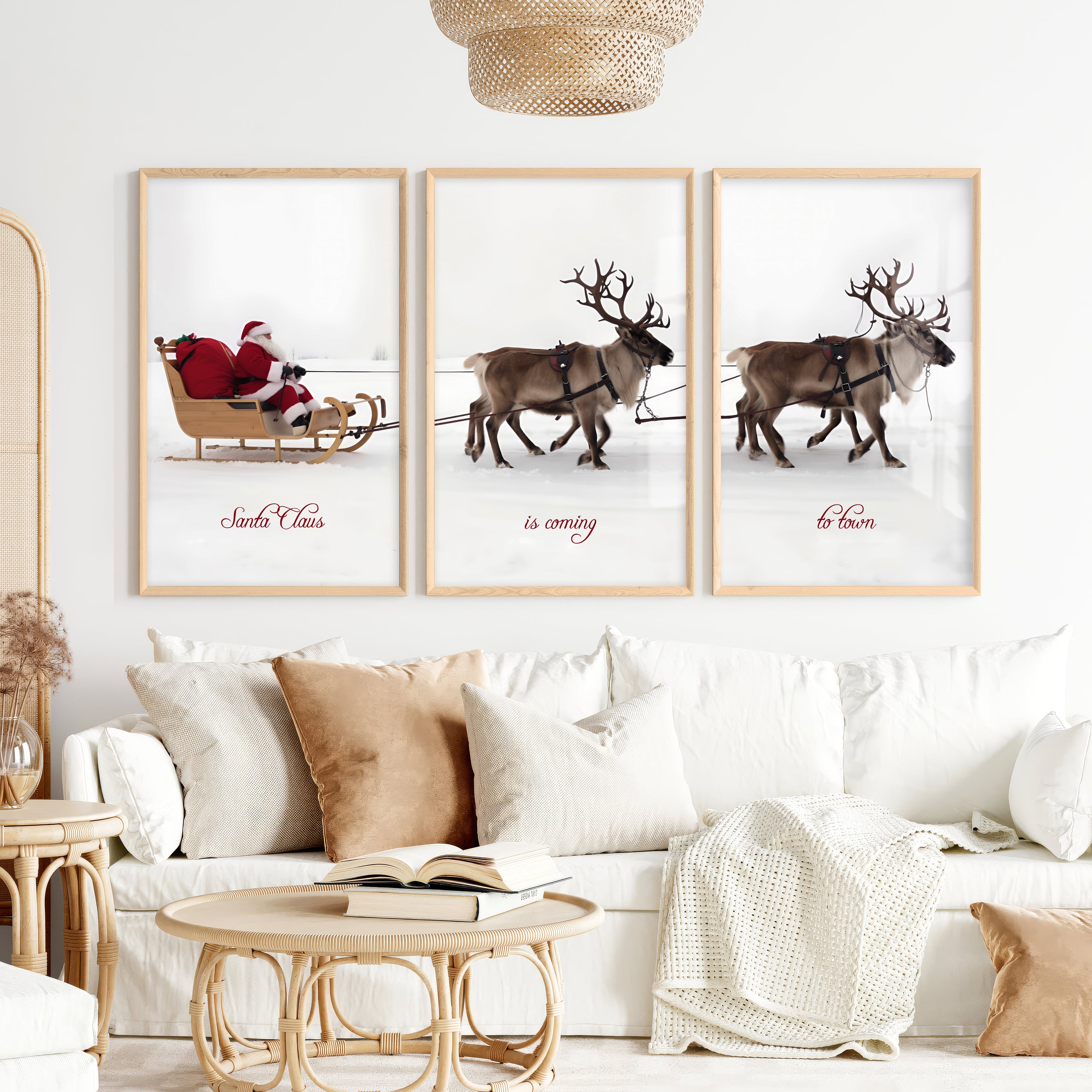 Christmas Santa Claus Sleigh Ride – Festive Wall Art Set of 3