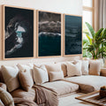 Coastal Beach Prints – Ocean Cave, Black Sand & Stormy Sea (3 Pieces)