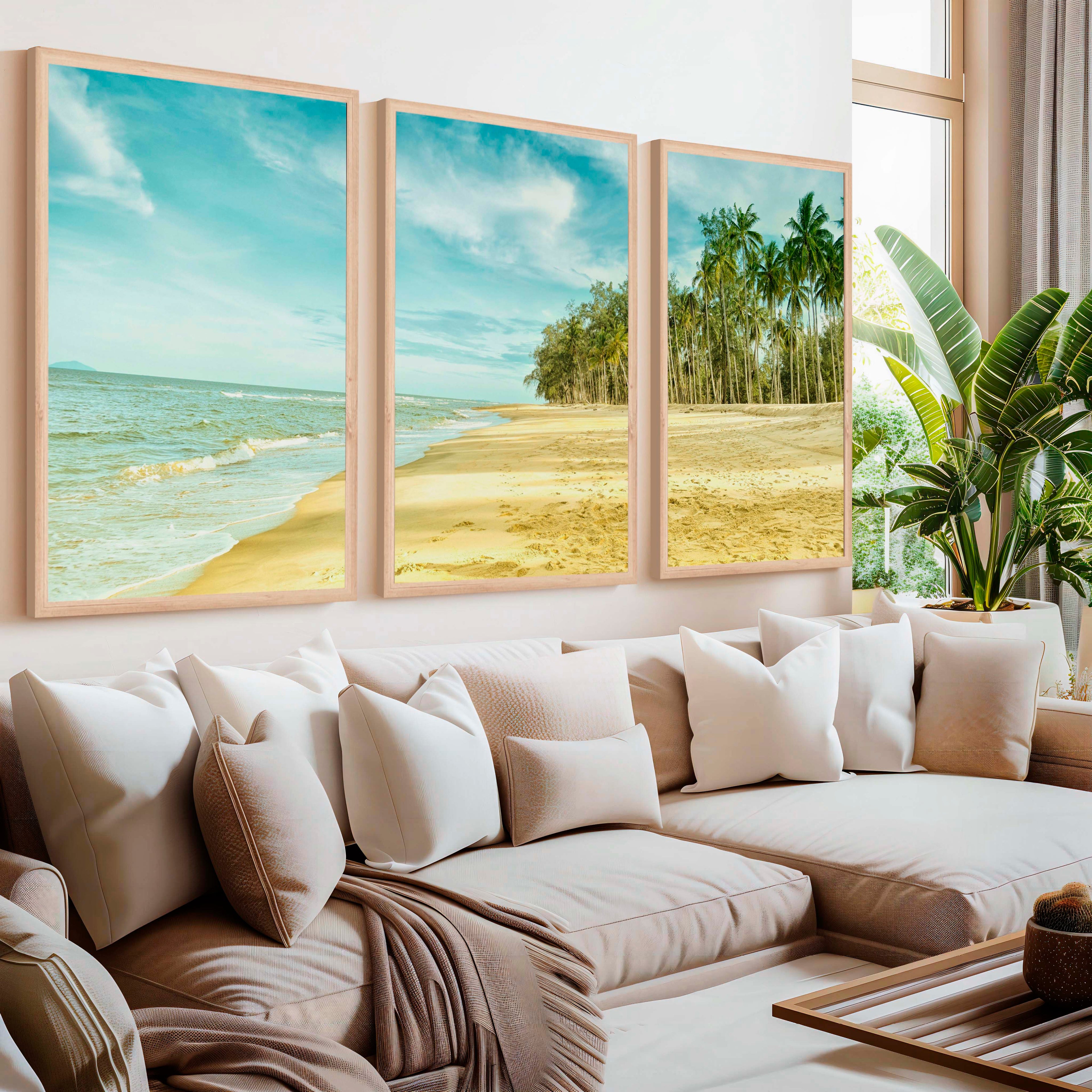 Coastal Nautical Wall Art – Ocean Shore and Palm Line Print