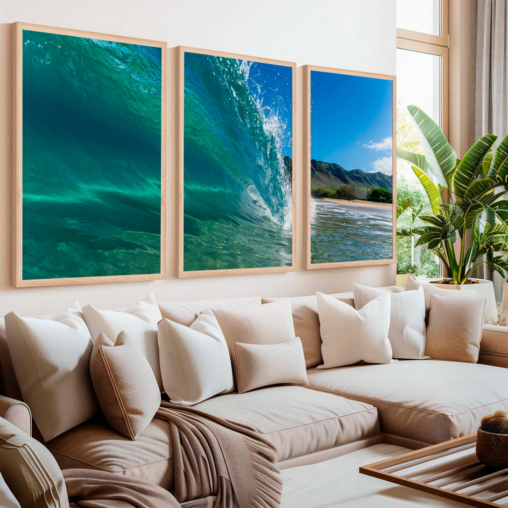 Coastal Style Prints – Ocean Wave Tunnel Triptych (Set of 3)