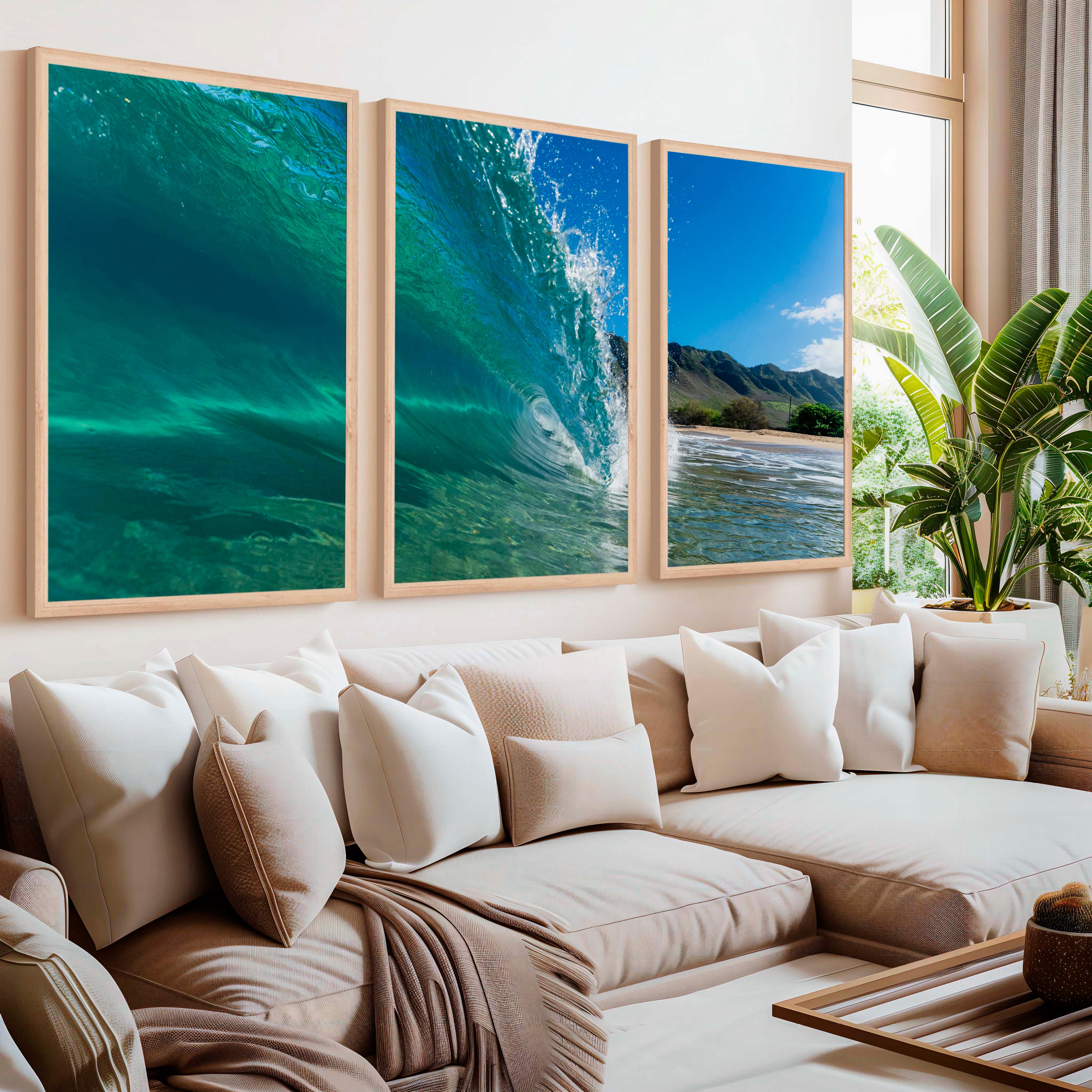 Coastal Style Prints – Ocean Wave Tunnel Triptych (Set of 3)