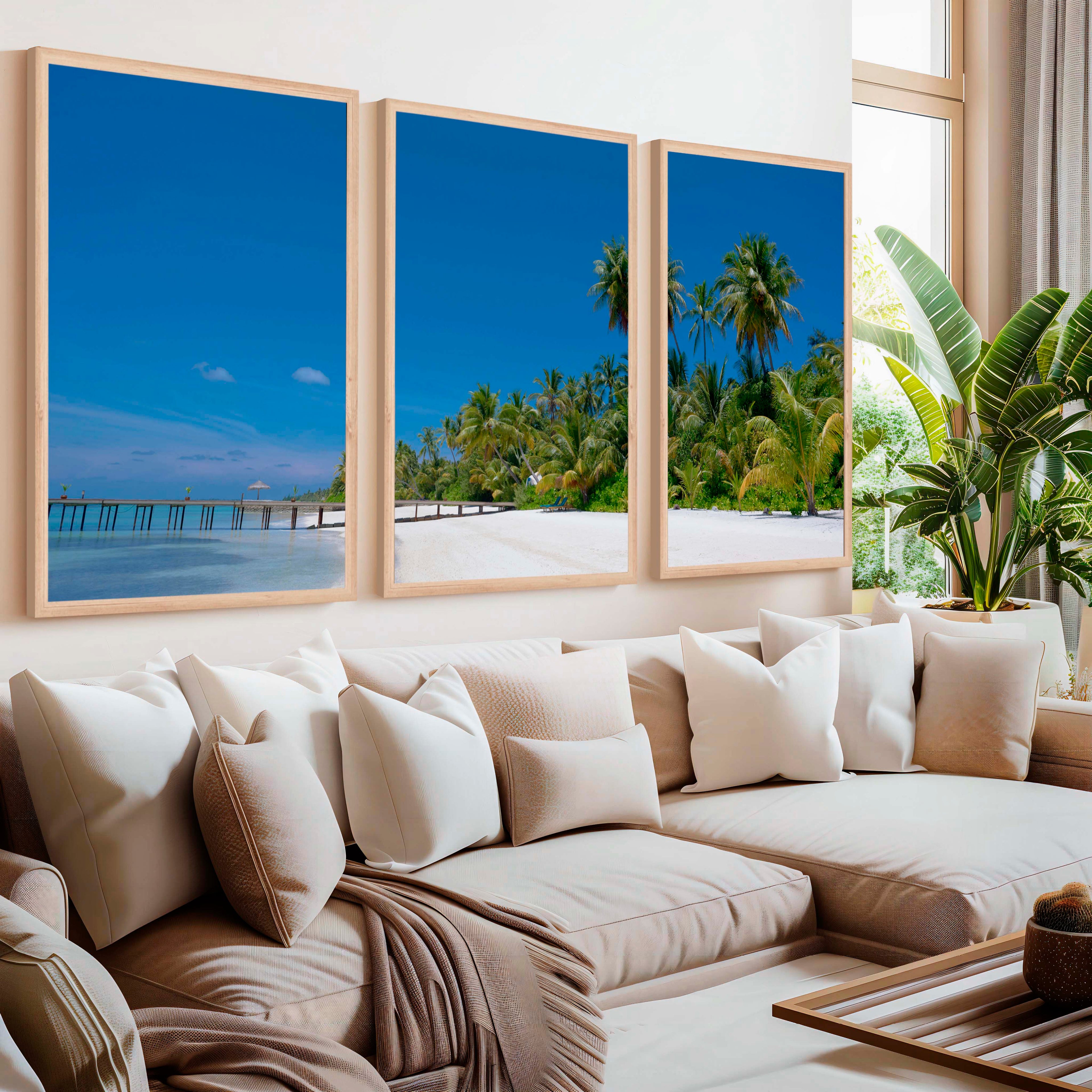Coastal Themed Artwork – Palm Trees and Ocean Pier Scene