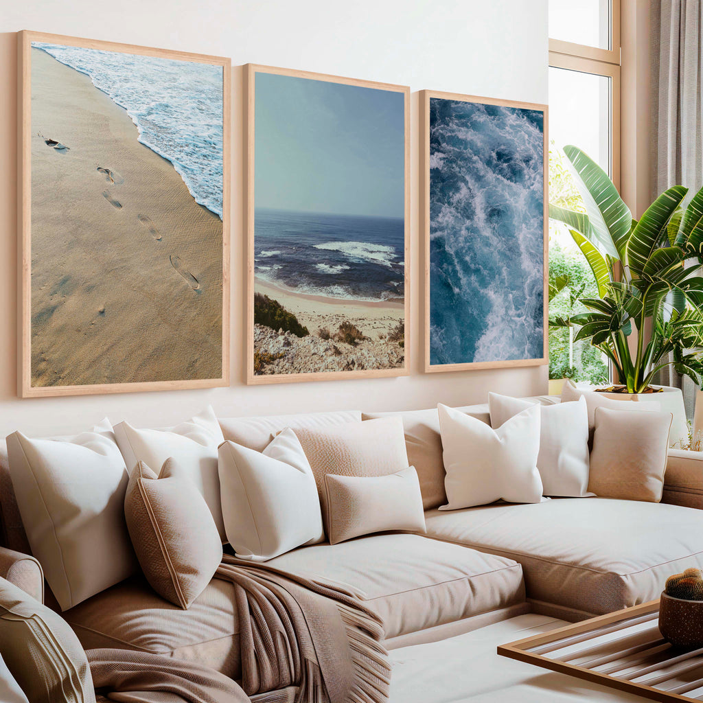 Coastal Triptych Art Prints – Ocean Wave & Beach Photography Set