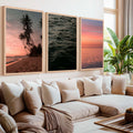 Coastal Triptych Wall Art – Pink Sunset, Ocean Calm & Tropical Night (Set of 3)