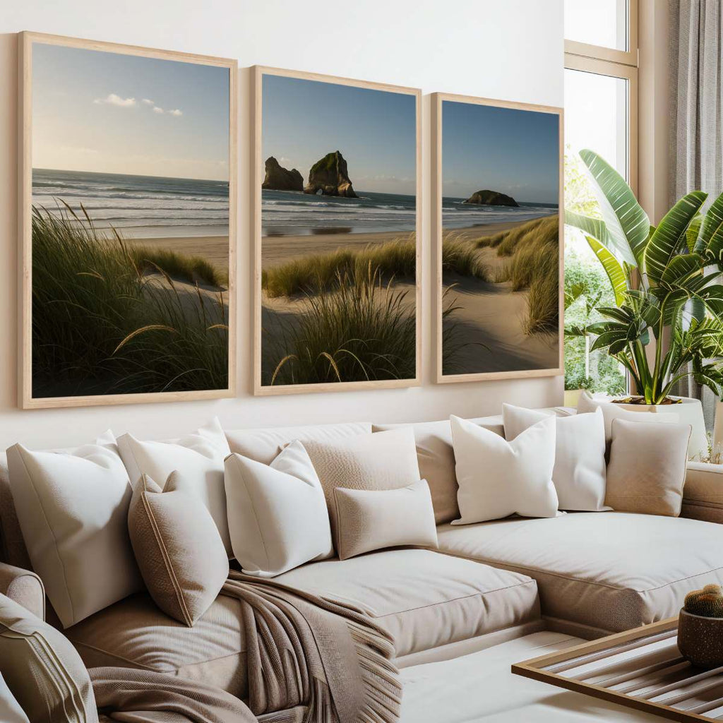 Coastal Wall Art – Ocean Grass Dunes and Rock Islands