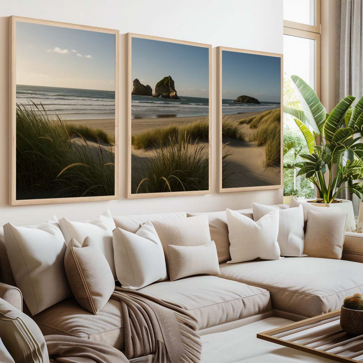Coastal Wall Art – Ocean Grass Dunes and Rock Islands