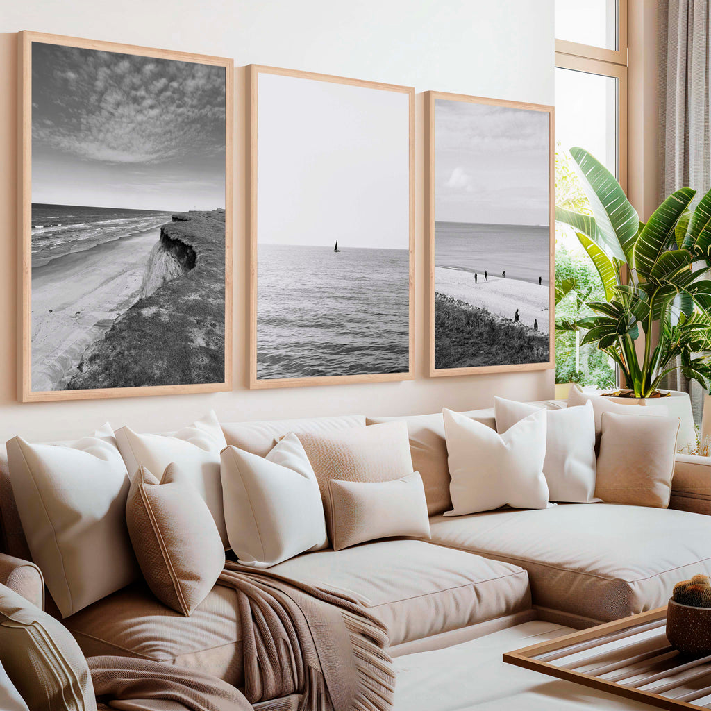 Collage Wall Set – Black and White Beach Photography (Set of 3 Prints)