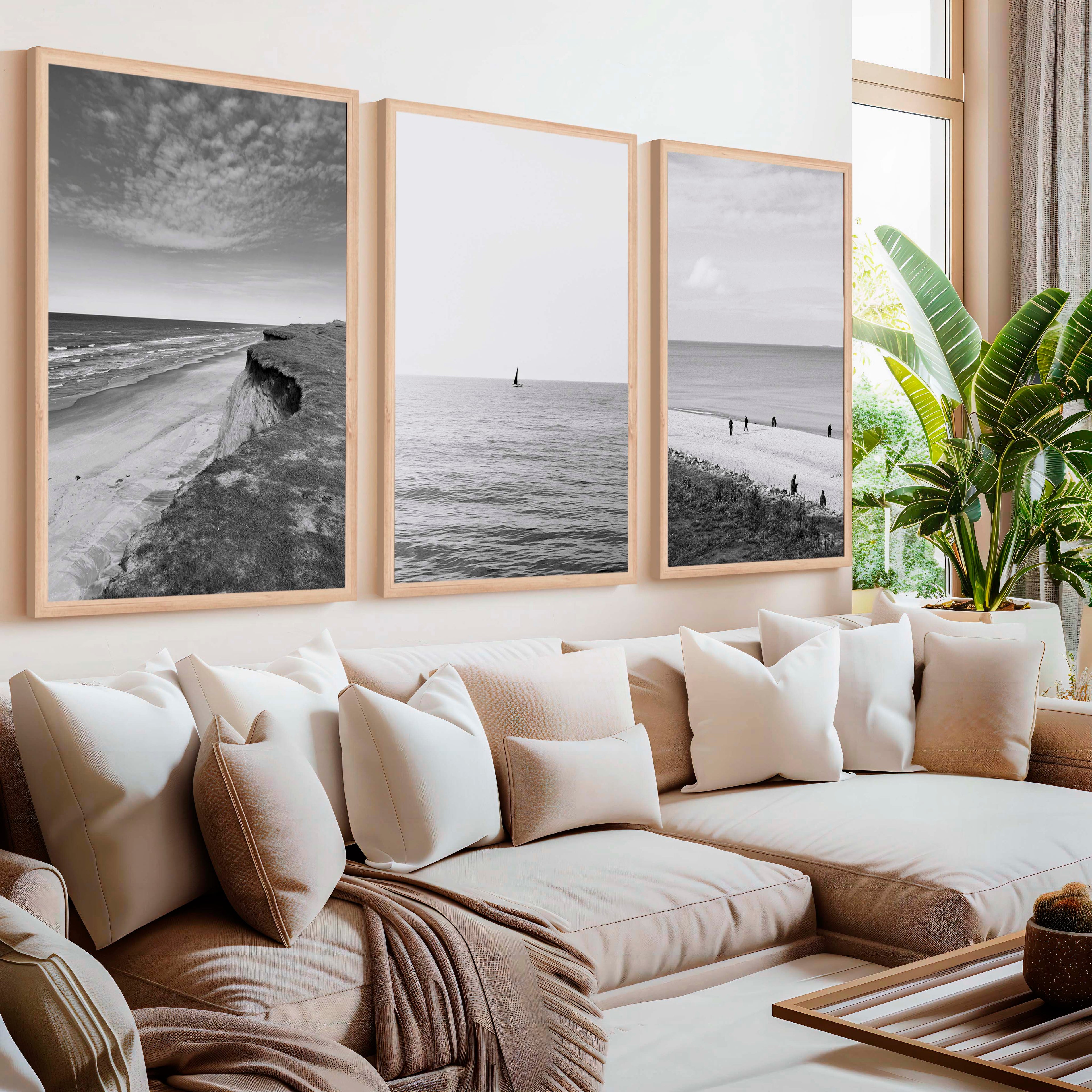 Collage Wall Set – Black and White Beach Photography (Set of 3 Prints)