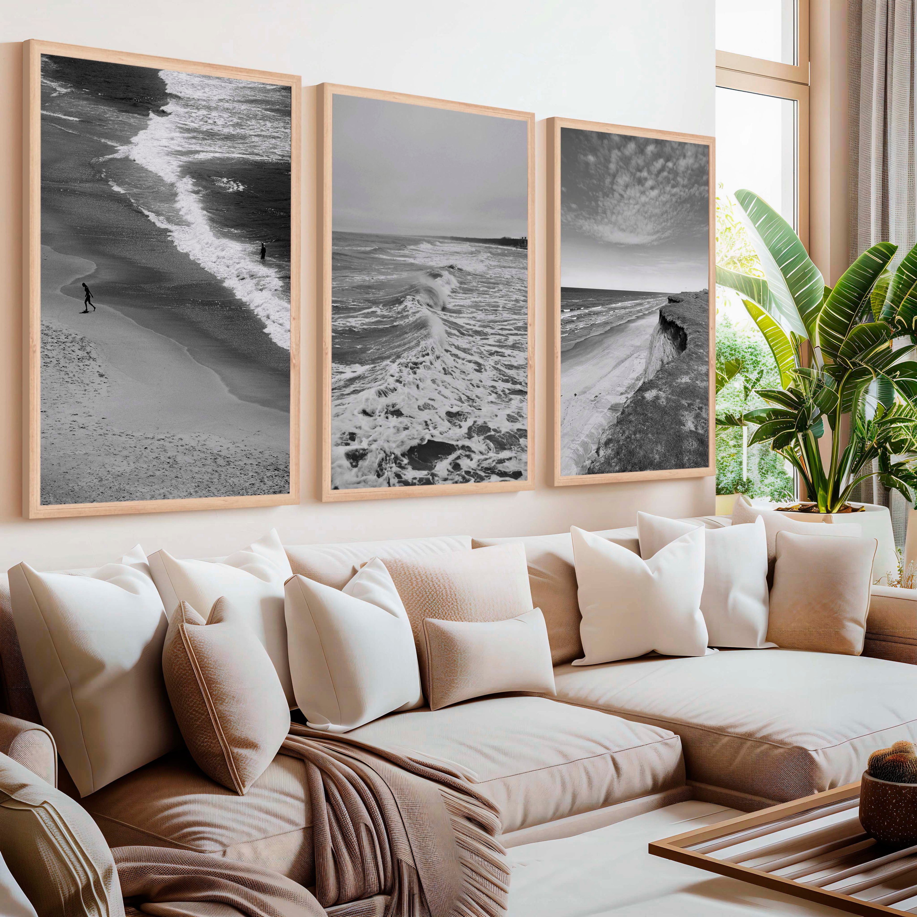 Collage Wall Set – Minimalist Black and White Ocean Views (3 Prints)