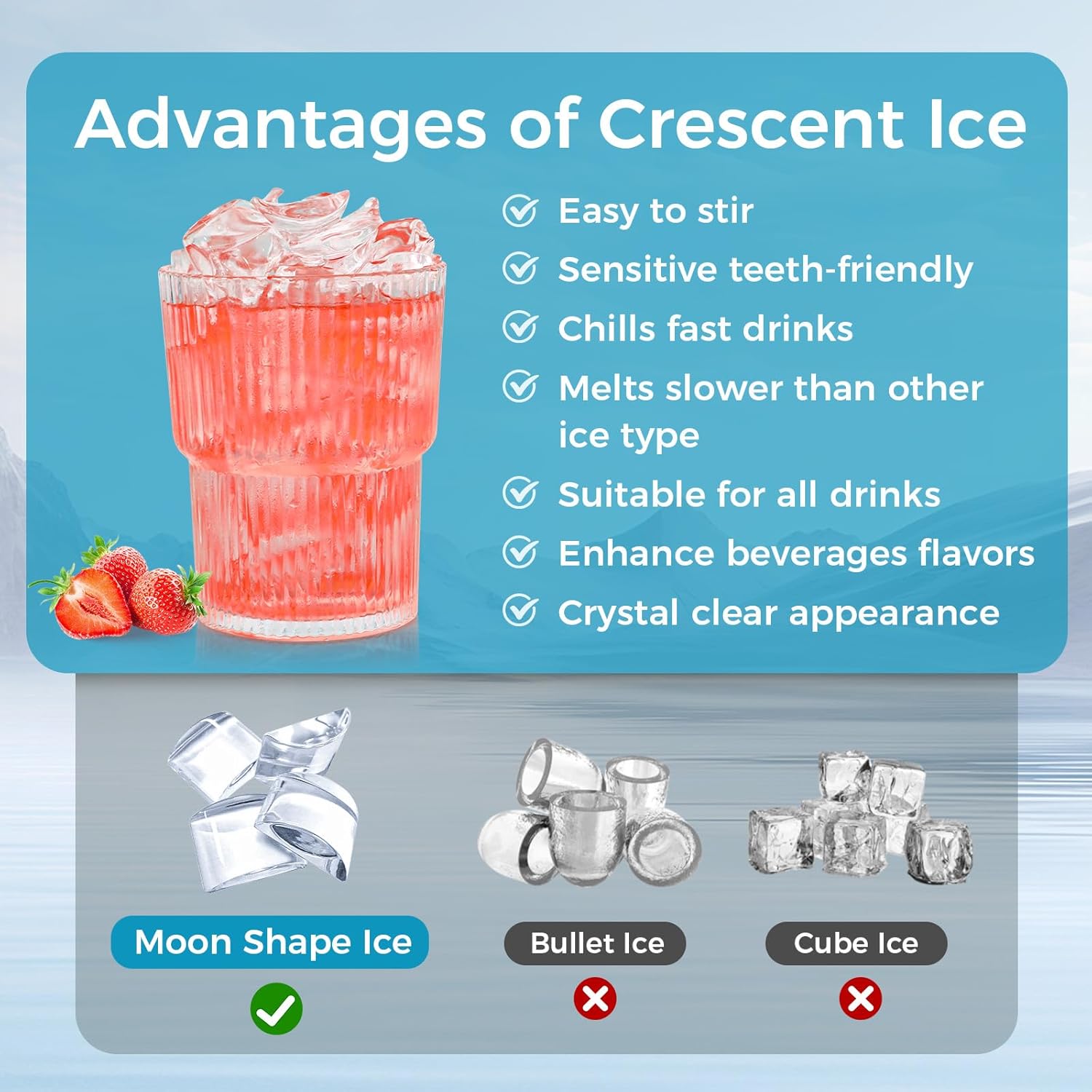 Commercial Ice Maker Machine,100lbs/24H Moon-Shaped Ice Machine with 28 Lbs Storage Capacity