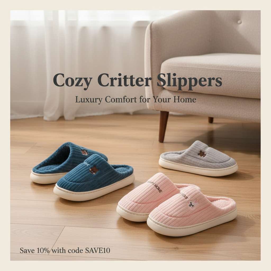 Cozy Critter Slippers | Embroidered Plush Home Slippers