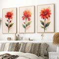 Floral Posters – Red Flowers Watercolor Set of 3