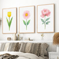 Floral Prints – Tulip, Daisy and Peony Pastel Botanical Wall Art Set of 3