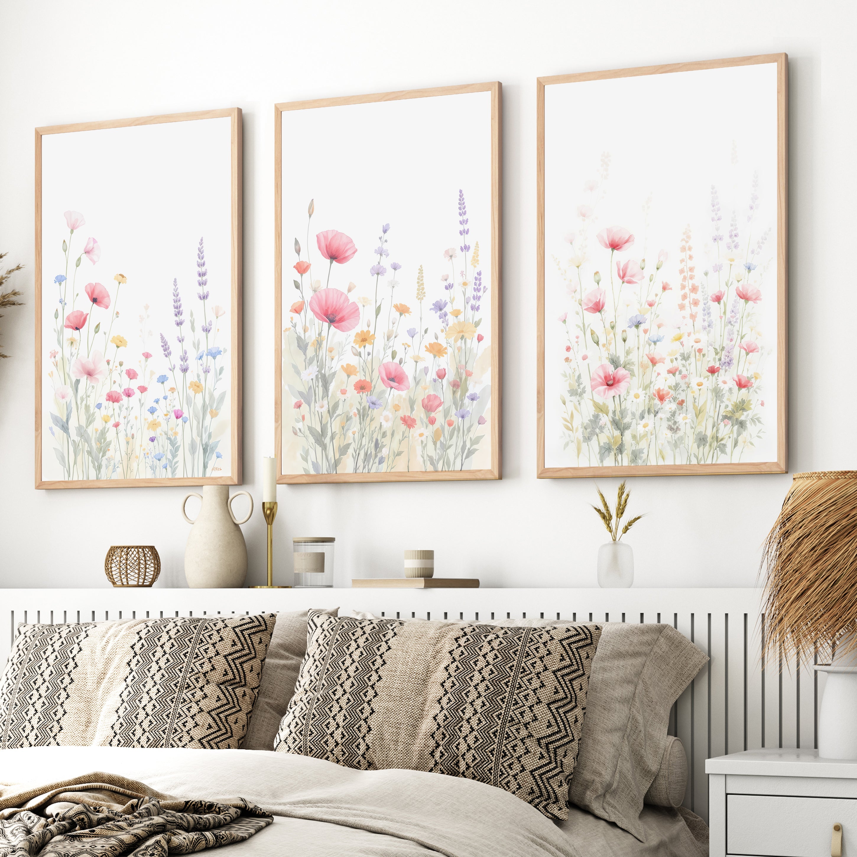 Flower Art Prints – Watercolor Wildflowers Set of 3