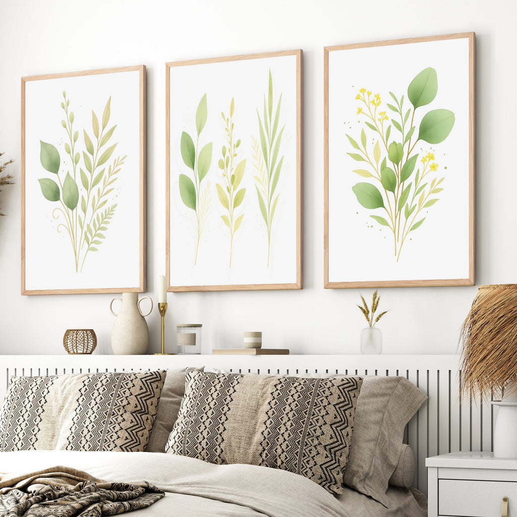 Flower Art Wall – Green Leaves Botanical Set of 3
