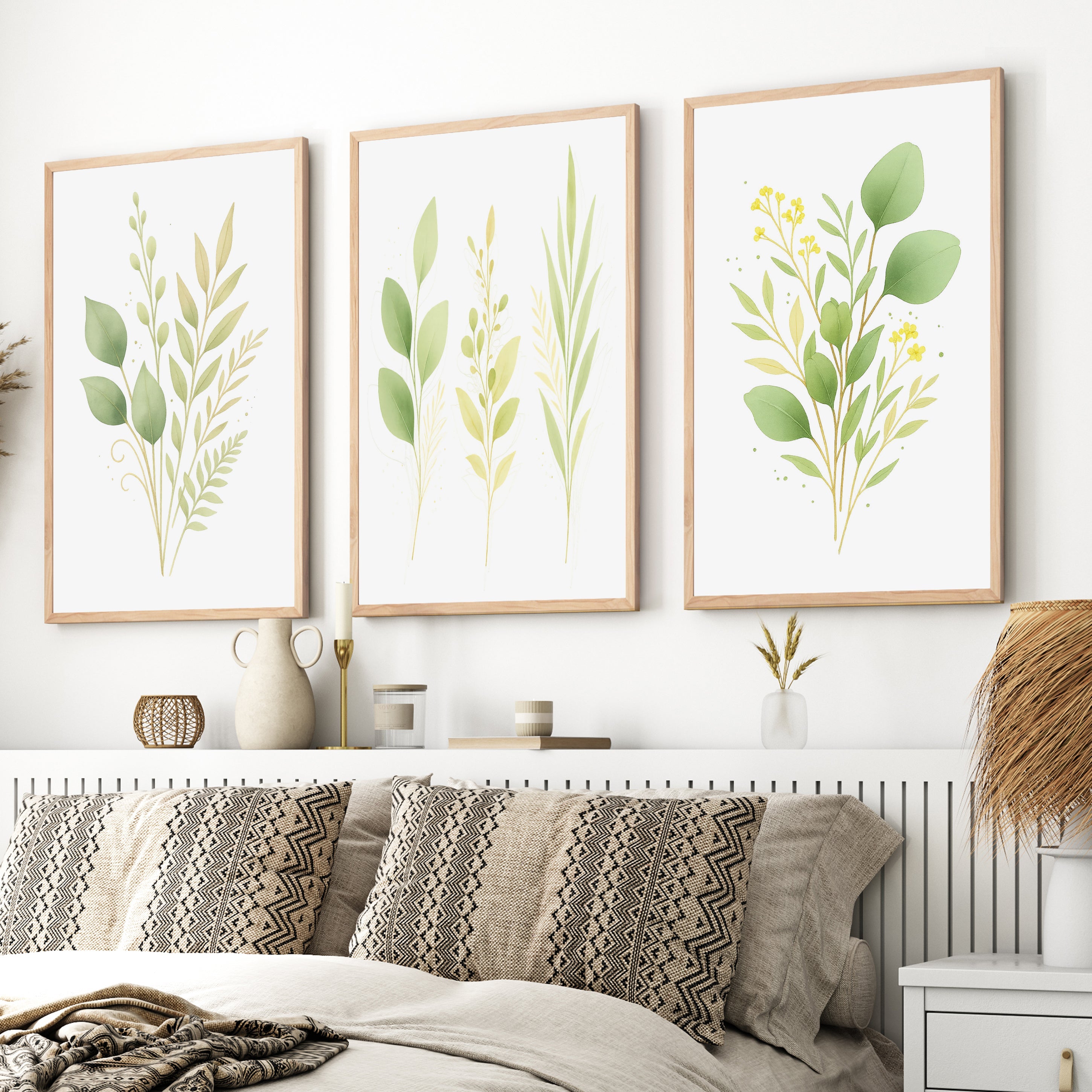 Flower Art Wall – Green Leaves Botanical Set of 3