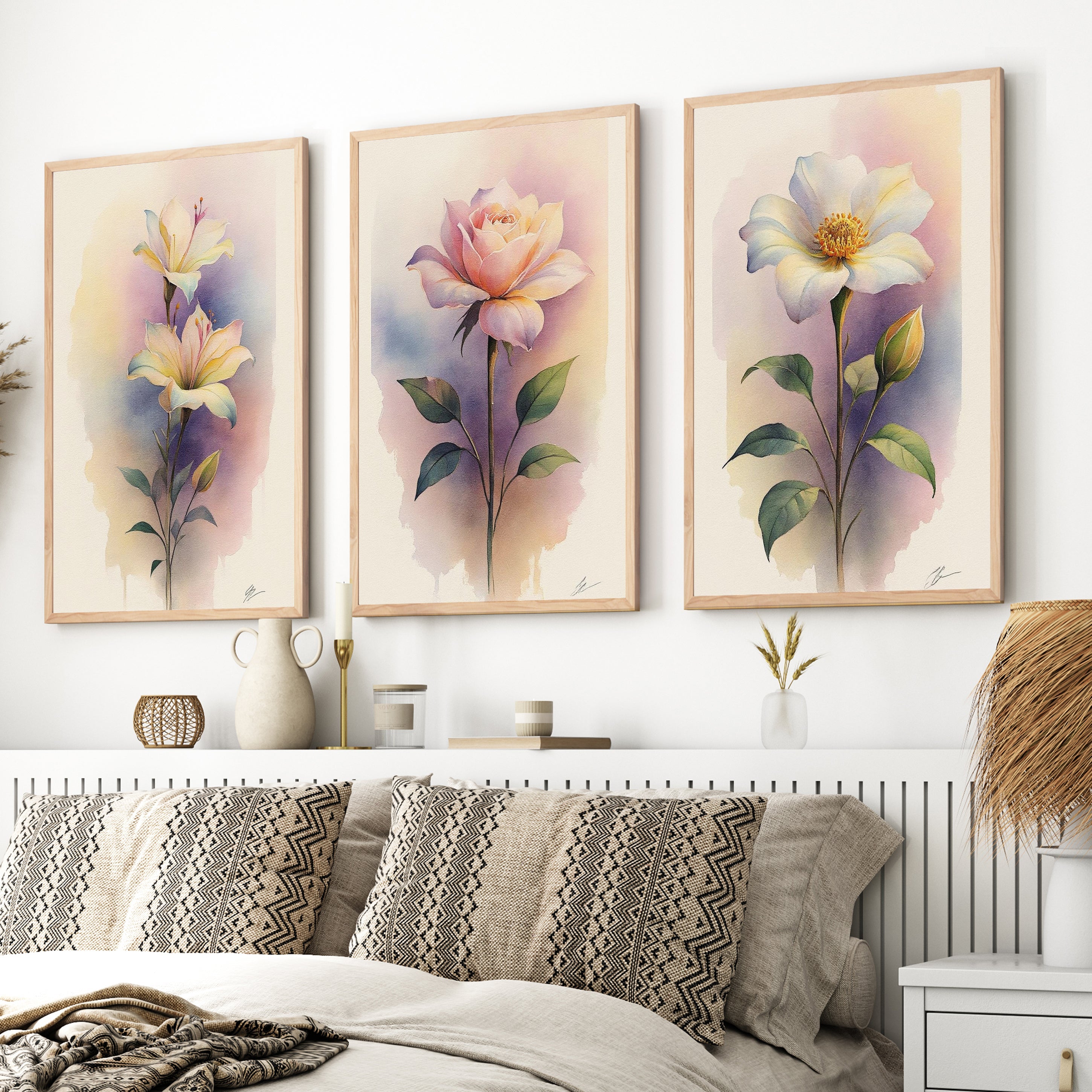 Framed Floral Prints – Watercolor Flowers Set of 3
