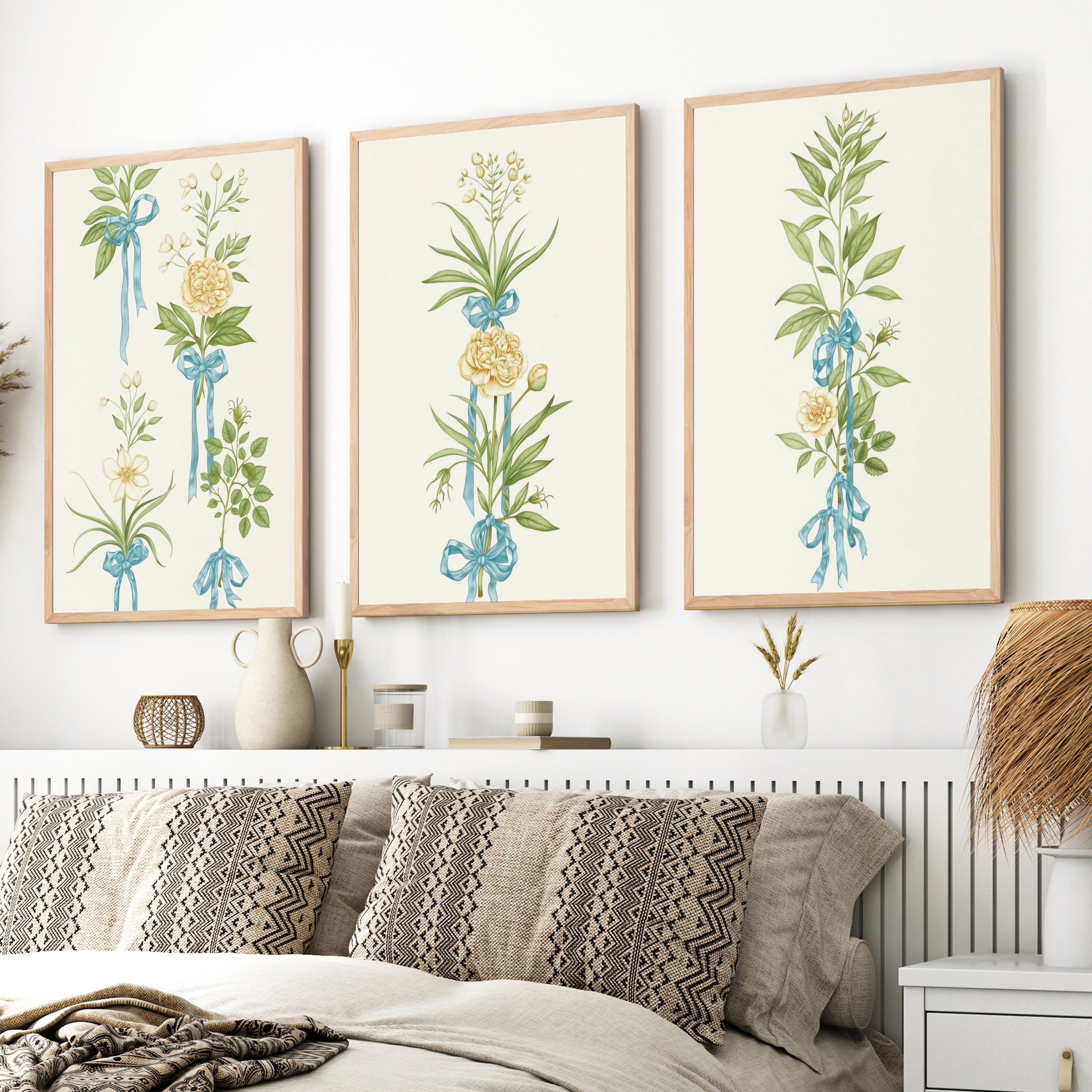 Framed Flower Wall Art – Vintage Bouquet Set of 3