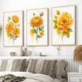 Framed Wall Art Botanical – Yellow Roses and Chrysanthemum Set of 3