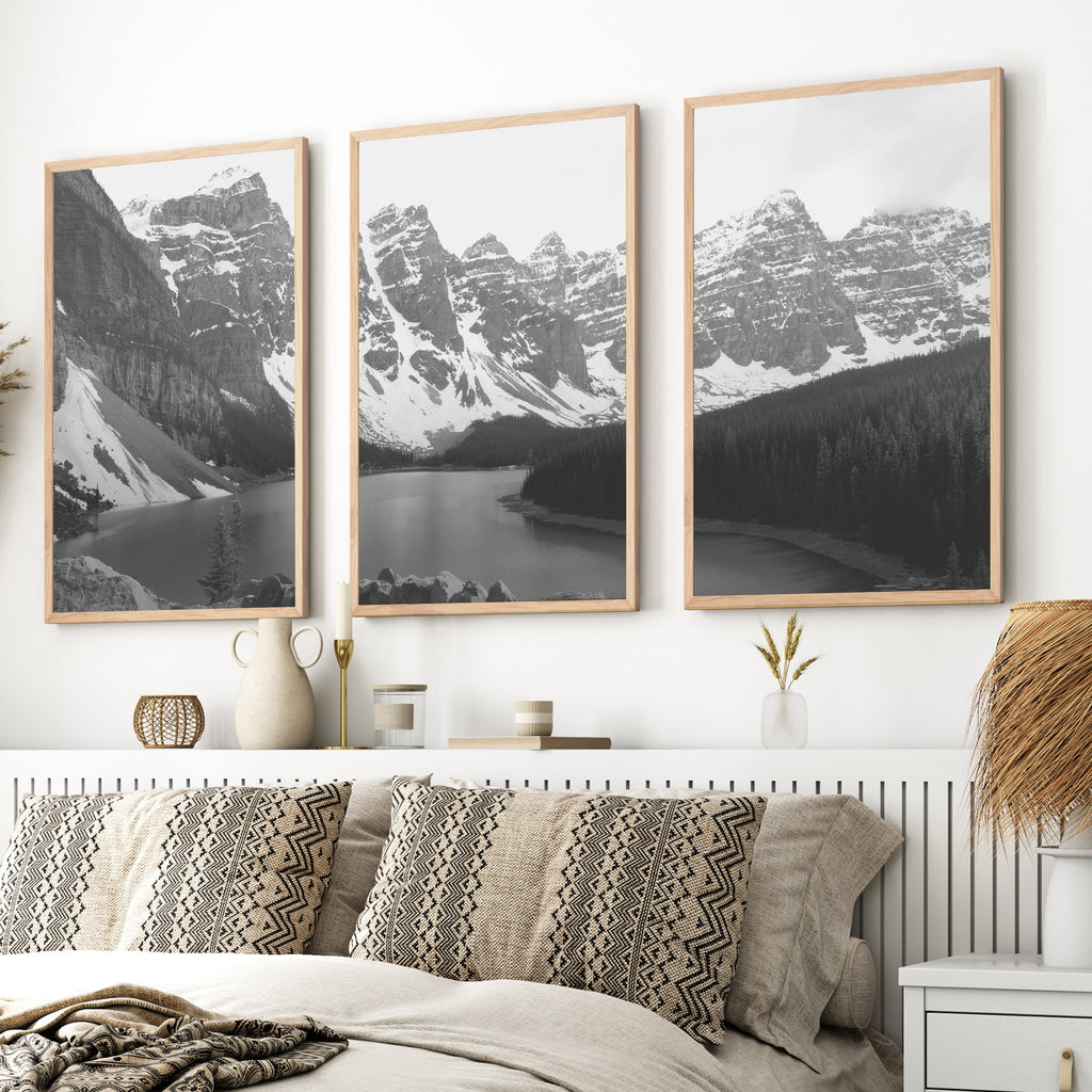 Glacier National Park – US Black White Mountain Lake Prints