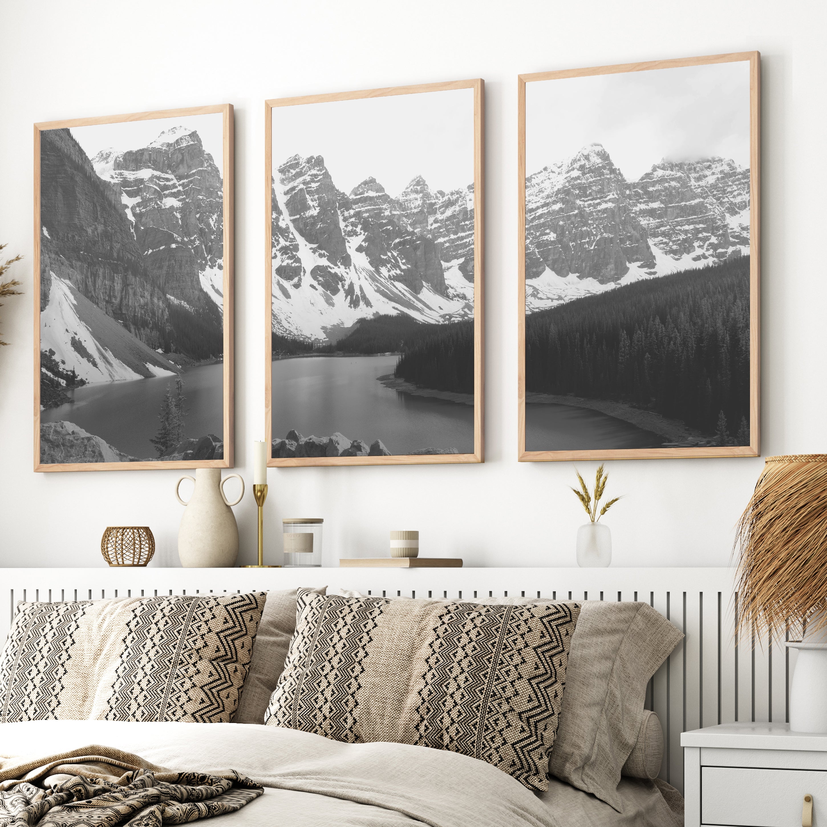 Glacier National Park – US Black White Mountain Lake Prints