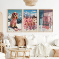 Glam Ski Set of 3 Wall Art: Pink Dog, Ski Girls, Cabin Print
