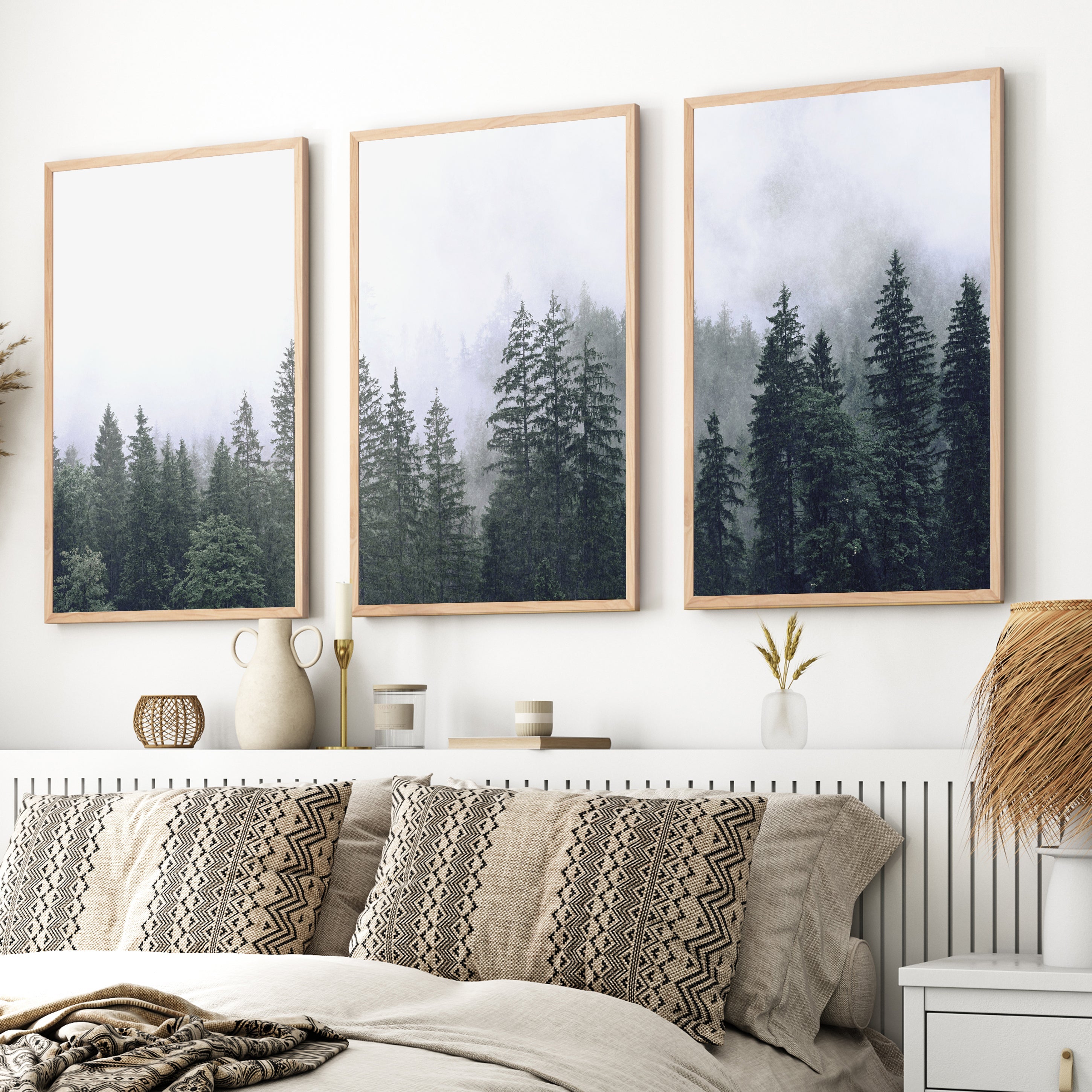 Green Pine Tree Forest – Foggy Nature Wall Art Prints
