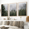 Green Pine Tree Forest and Large Mountain Wall Art Print