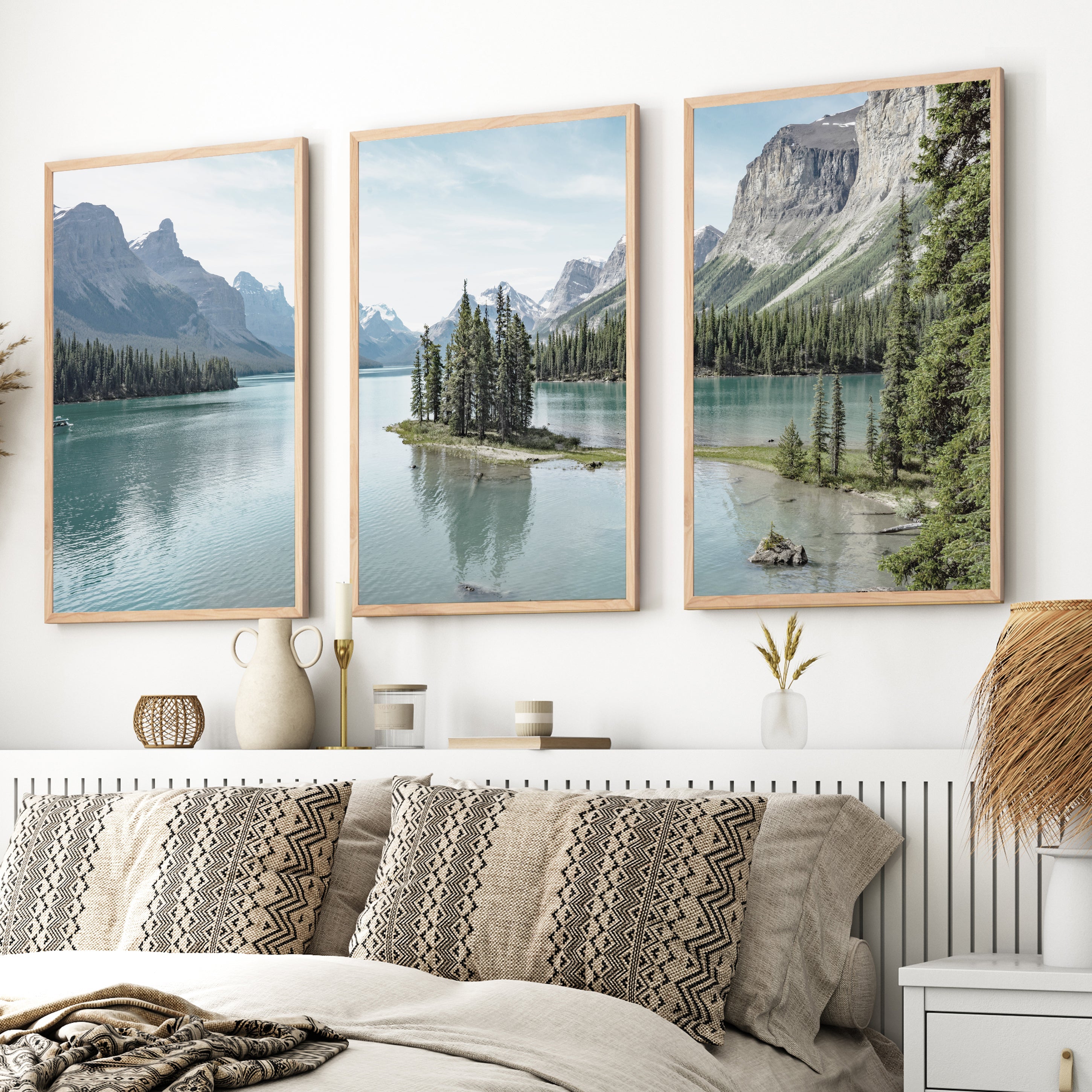 Jasper National Park Mountain Lake Triptych. Canada Nature