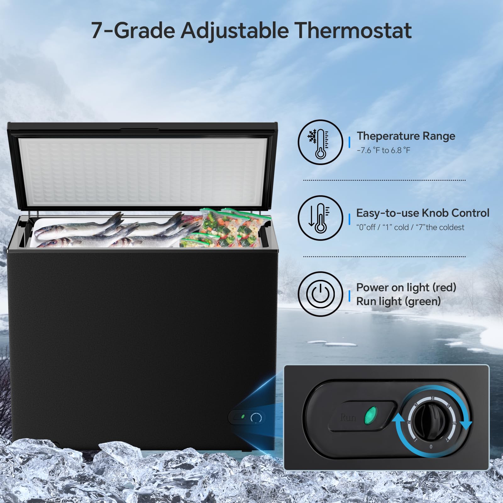 Kismile 7.0/3.5 Cubic Feet Chest Freezer with Removable Basket Free Standing
