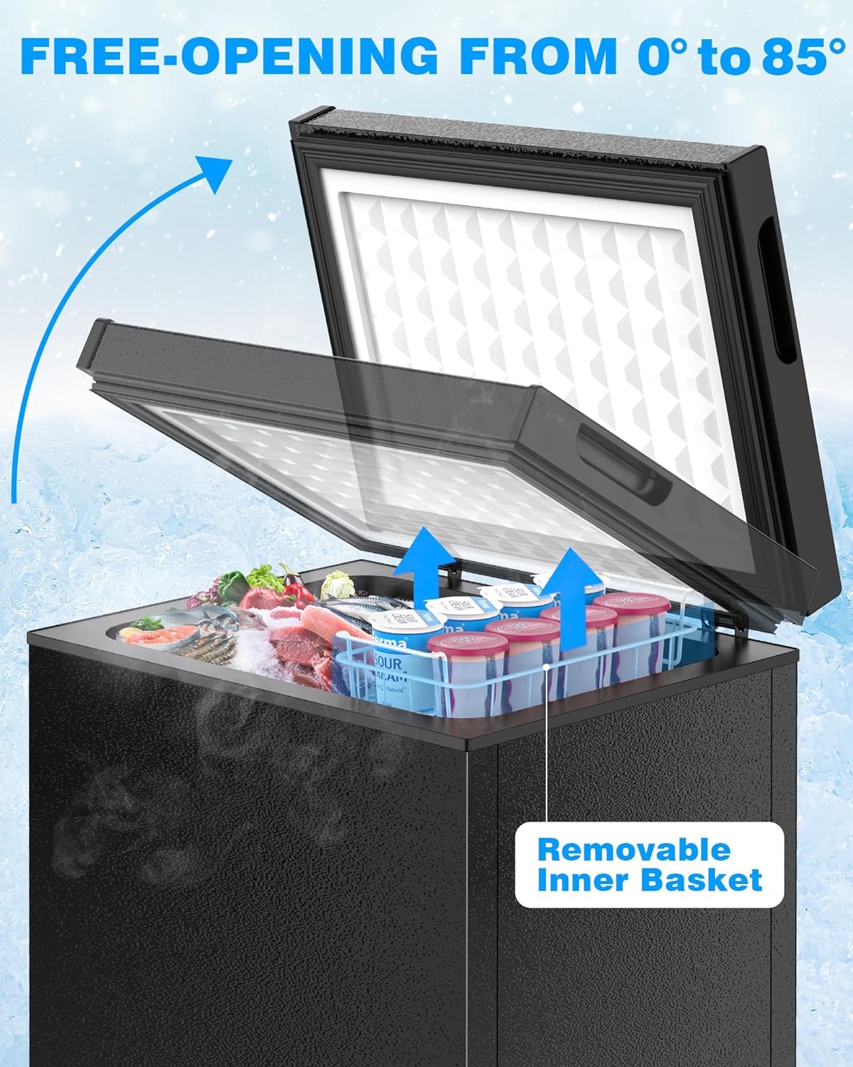 Kismile 7.0/3.5 Cubic Feet Chest Freezer with Removable Basket Free Standing