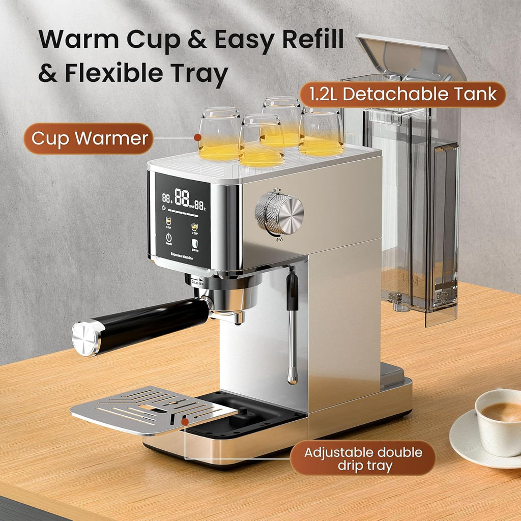 Kismile Espresso Coffee Maker Machine 20 Bar, with Milk Frother Steam Wand CM8032