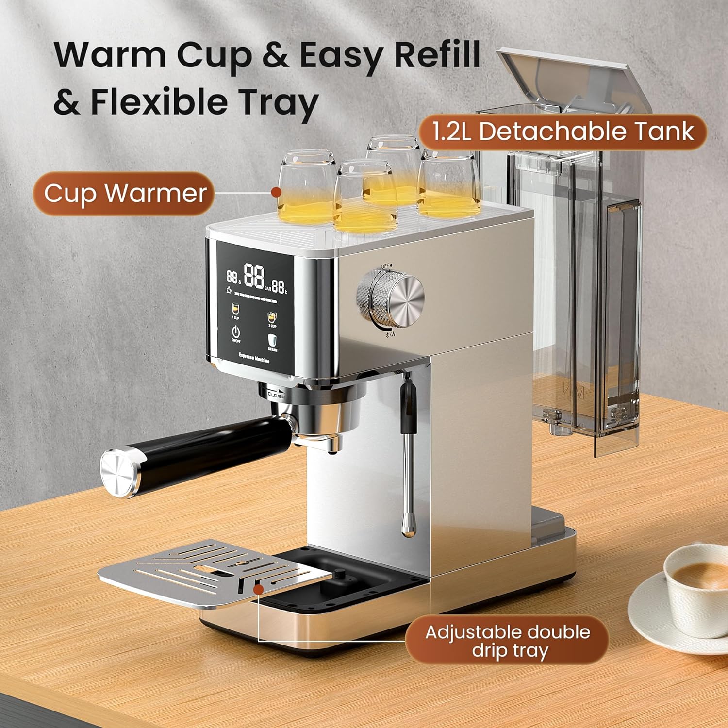 Kismile Espresso Coffee Maker Machine 20 Bar, with Milk Frother Steam Wand CM8032