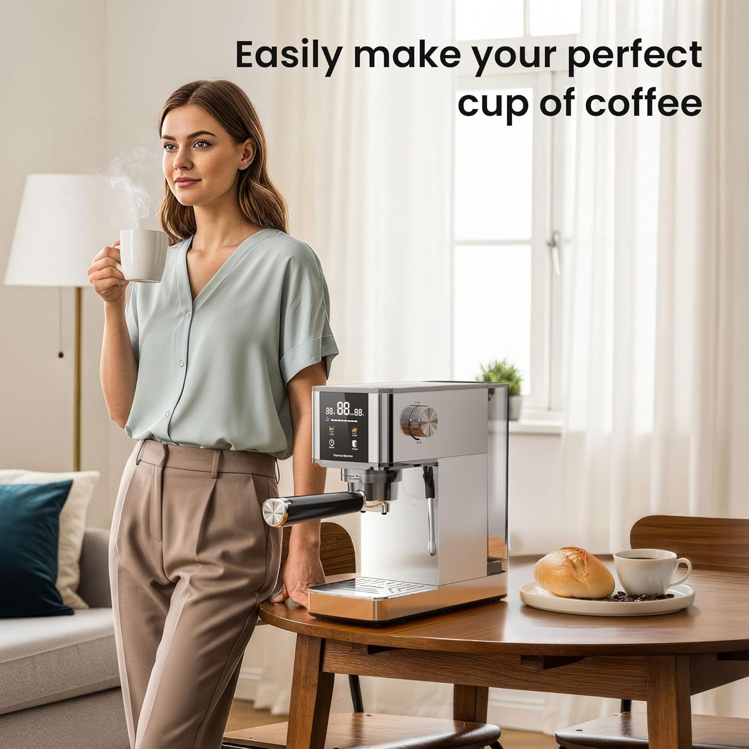 Kismile Espresso Coffee Maker Machine 20 Bar, with Milk Frother Steam Wand CM8032