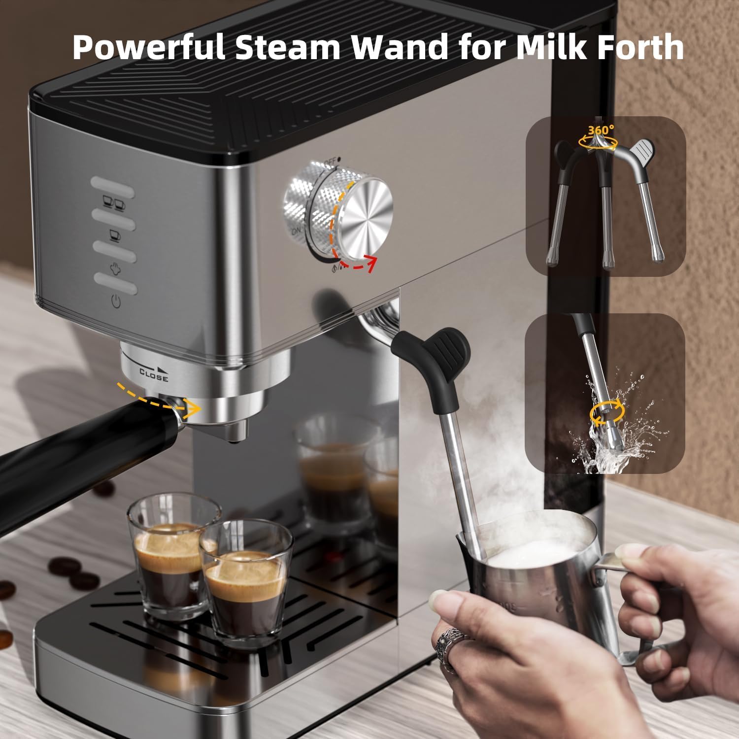 Kismile Espresso Coffee Maker Machine 20 Bar, with Milk Frother Steam Wand CM8032