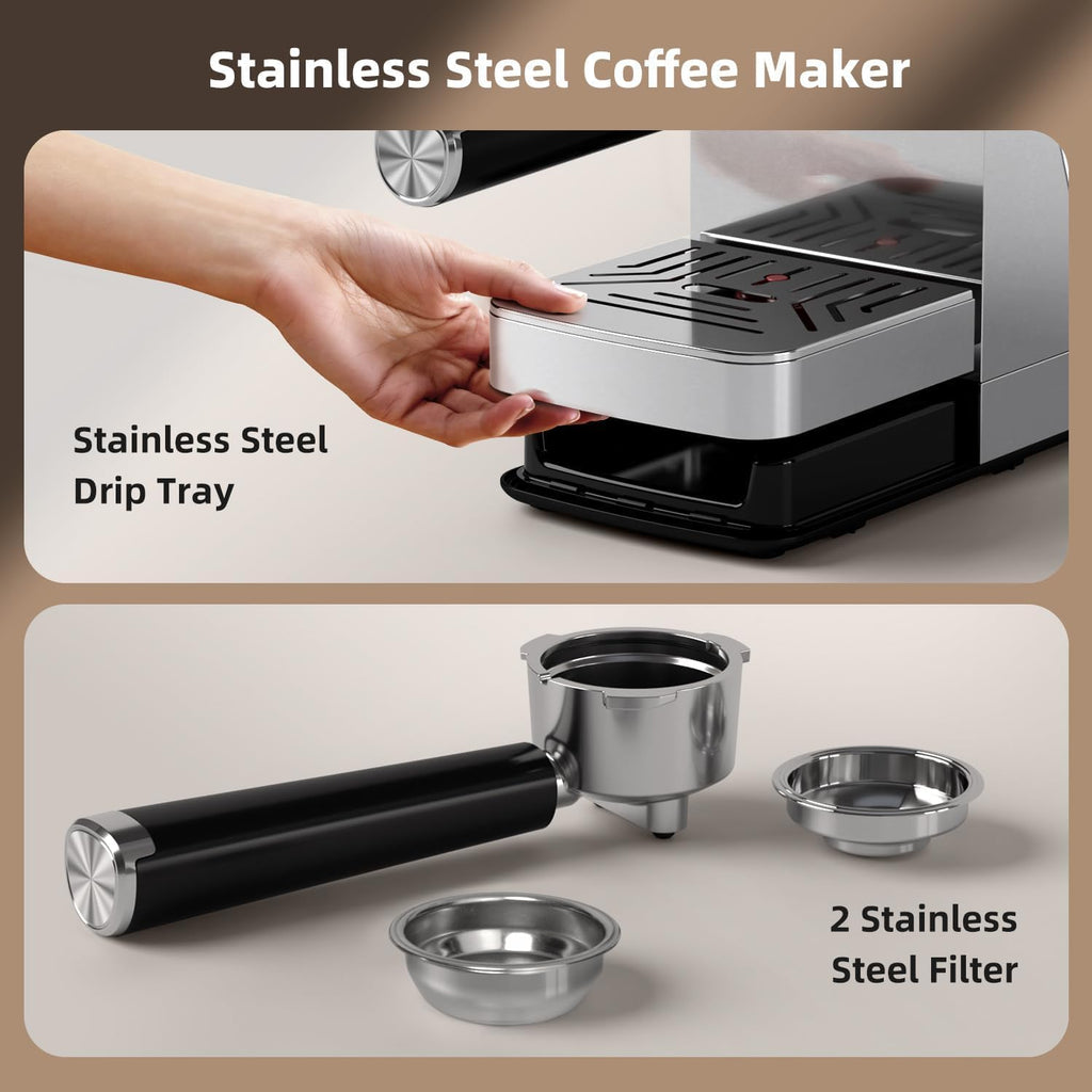 Kismile Espresso Coffee Maker Machine 20 Bar, with Milk Frother Steam Wand CM8032