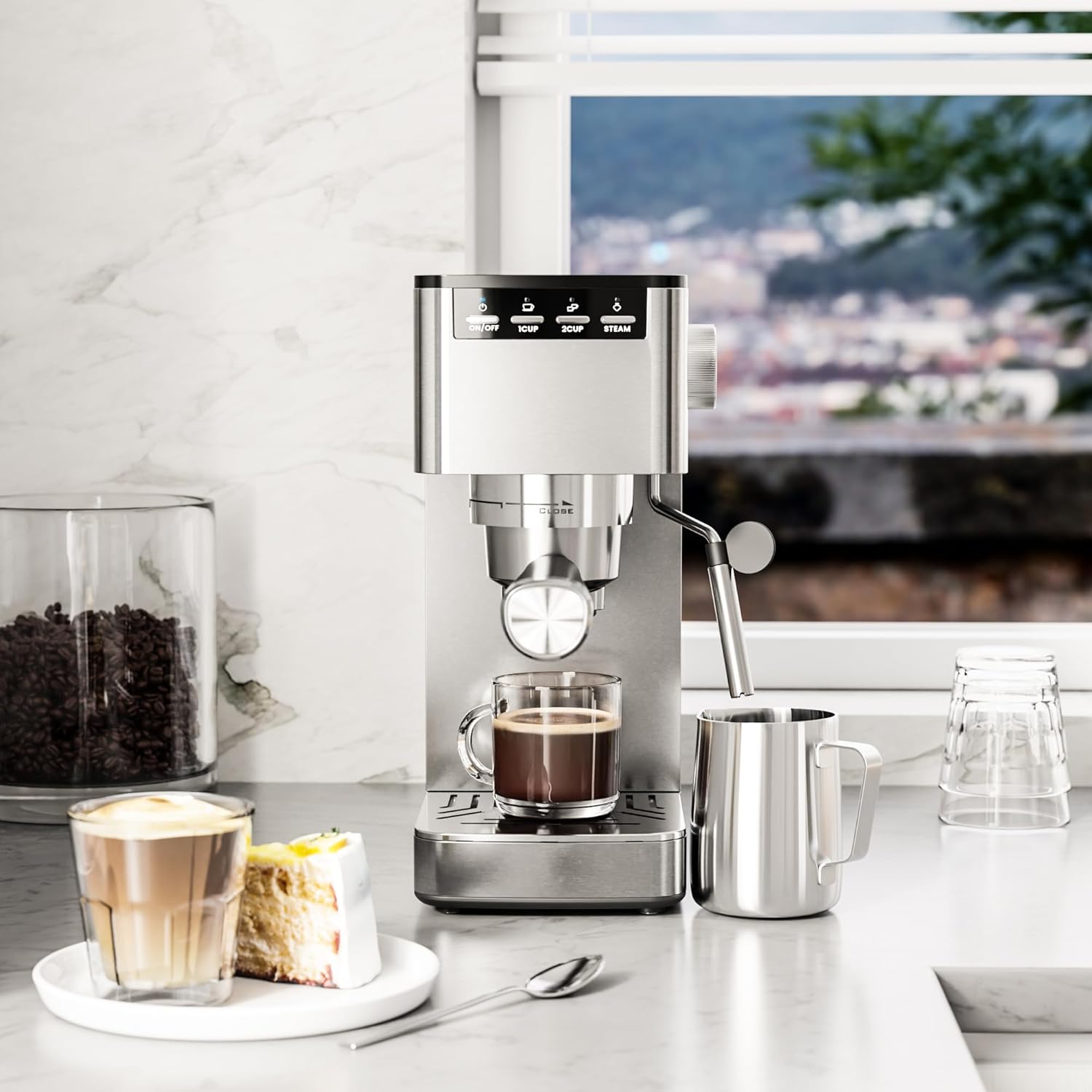 Kismile Espresso Coffee Maker Machine 20 Bar, with Milk Frother Steam Wand CM8032