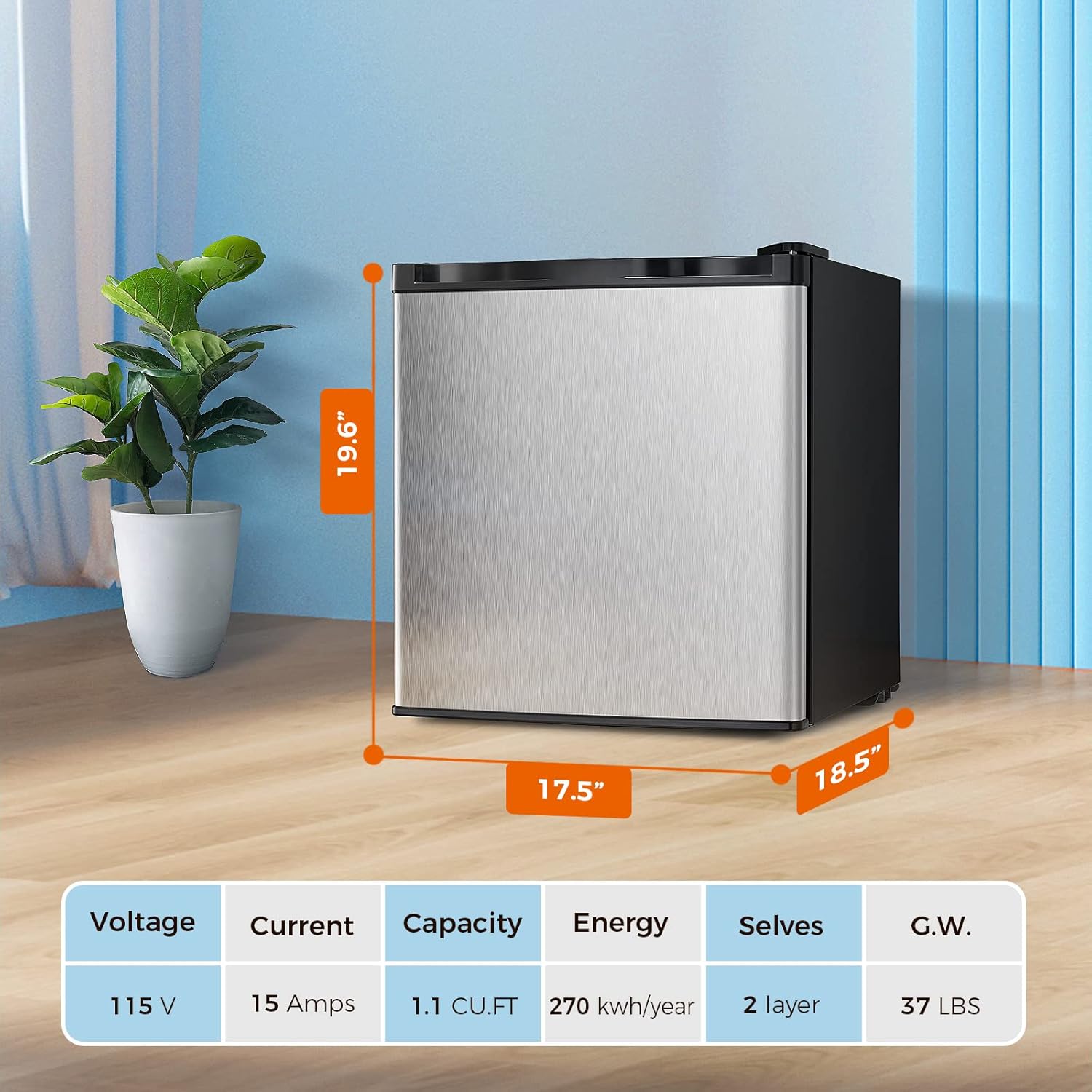 Kismile Mini Freezer,1.1 Cu.ft Upright Freezer with Reversible Single Door