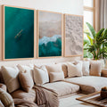 Large Coastal Wall Art – Ocean & Sand Print Set (3 Pieces)