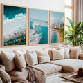 Large Coastal Wall Art – City, Wave & Ocean Panorama (3 Pieces)
