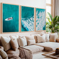 Large Nautical Wall Art – Ocean Wave & Boat Aerial Prints (Set of 3)