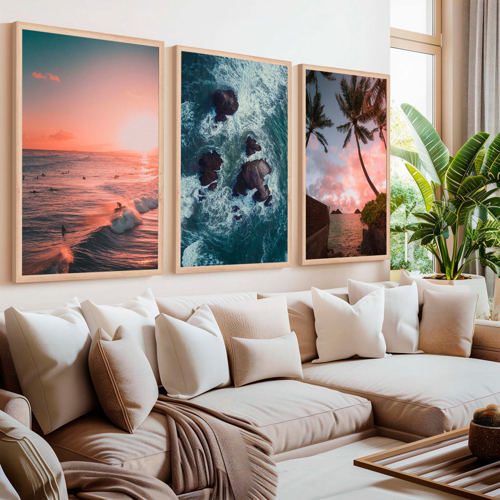 Large Picture Frame Set – Sunset, Palms & Coastal Rocks