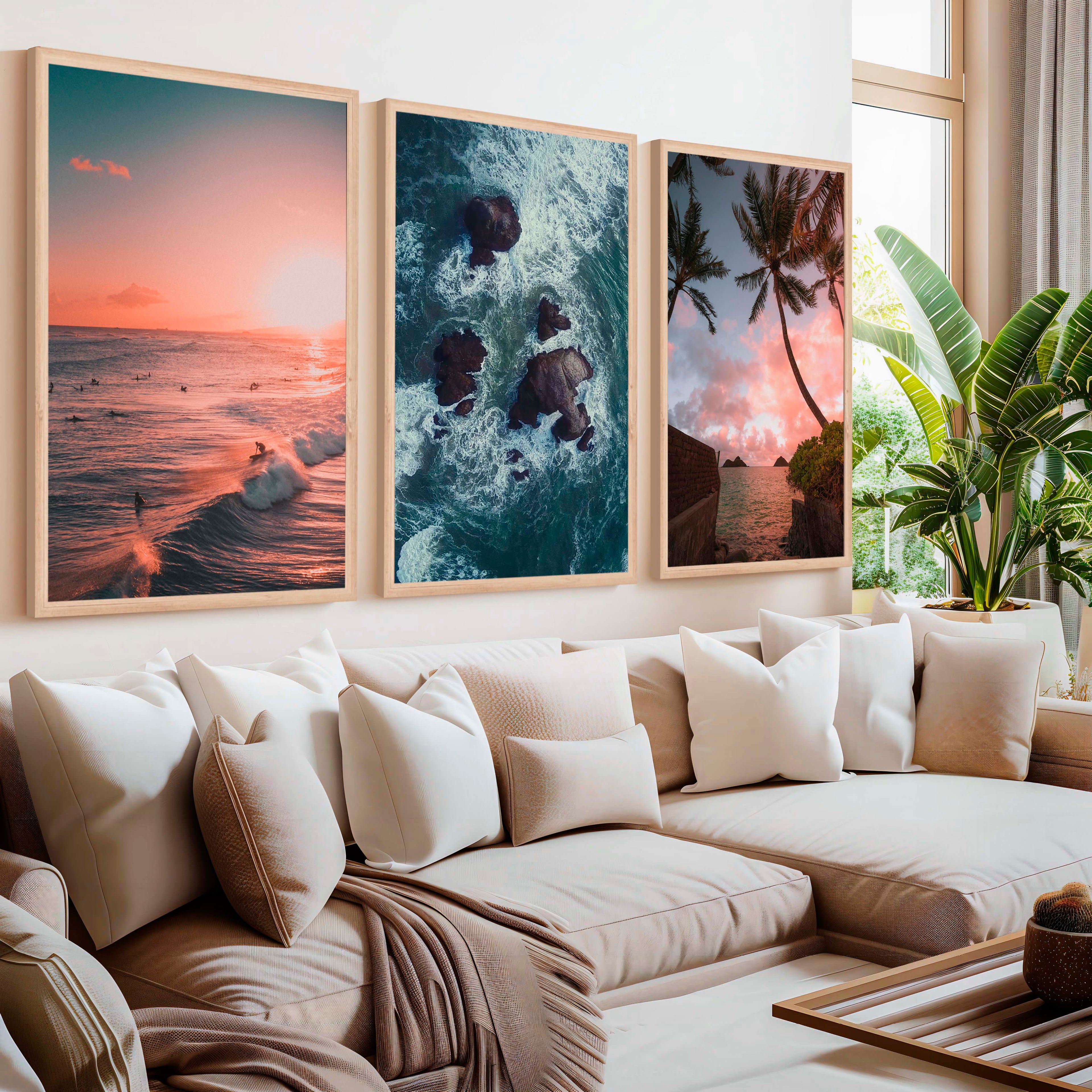 Large Picture Frame Set – Sunset, Palms & Coastal Rocks