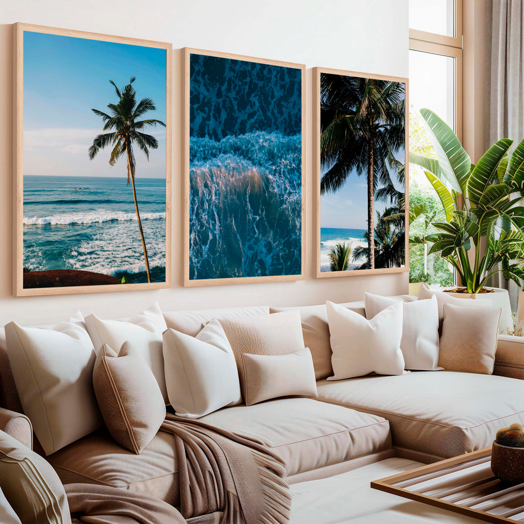 Large Vertical Coastal Wall Art – Palm Trees & Ocean Breeze